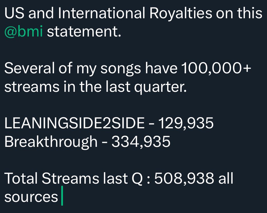 IncorpMinds's tweet photo. Congrats to @callmedtho on his half a million stream quarter, as affirmed by @bmi. https://t.co/7jNNEu7sqR
