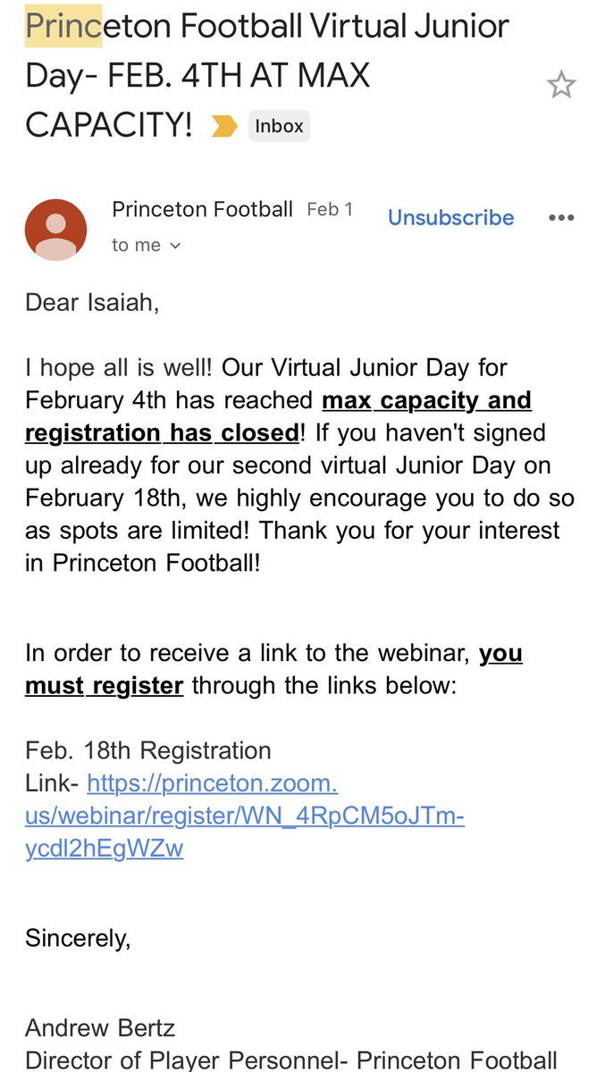 Blessed to receive a Virtual Junior Day invite from @PrincetonFTBL God Bless! @coachmill57 @KingHouse1k @CartierJ26 @PineRidgeFB @CoachBobSurace