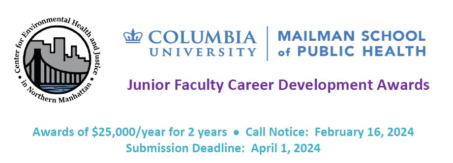 🚀Exciting Opportunity for Junior Faculty! @CEHJNM is offering  Career Development Awards of $25,000/year for 2 years to support research in environmental health impacts. Apply by April 1, 2024!  #ResearchFunding #EnvironmentalHealth app.smartsheet.com/b/form/bbd798b…