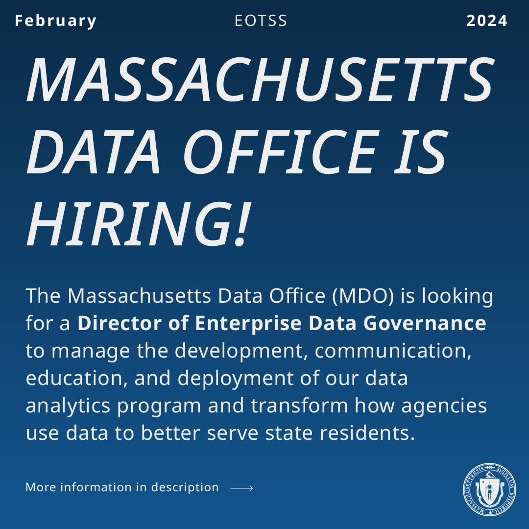 We’re looking for a Director of Enterprise Data Governance to manage the development, communication, education, and deployment of our enterprise data  governance program and transform how agencies use data to better serve state residents. Learn more: ow.ly/qj4k50QCWhz