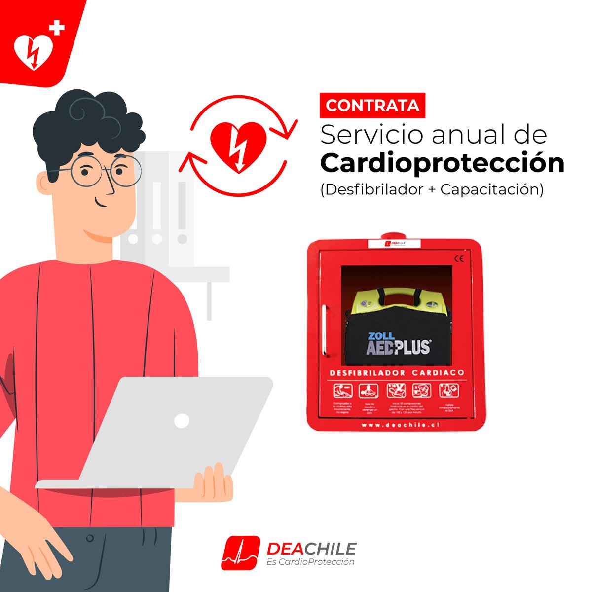 DEACHILE's tweet photo. ¡Lleva la cardioprotección a tu empresa de forma accesible!. Implementa tu Zona Cardioprotegida a través de nuestra modalidad de arriendo y protege tus colaboradores con los expertos en Desfibrilador. Solicita este servicio en nuestra web 👉 https://t.co/gPCttA3890 https://t.co/VyyPXp9i92