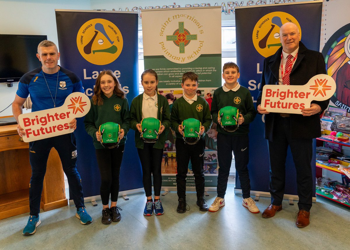 BFgrants's tweet photo. We were delighted to support three local primary schools with funding for protective helmets used during this month’s Larne Schools Hurling Cup ⛑️

Pictured below are our handovers with Corran IPS, St. Anthony’s and St. Macnissi’s 🤝 

1/2

#CreatingBrighterFutures https://t.co/cP5fKqtiI5