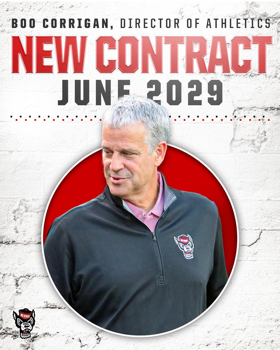 PackAthletics's tweet photo. Exciting news for NC State Athletics! 🐺

Happy to announce a new contract for the Leader of our Pack: Director of Athletics Boo Corrigan

Read more: https://t.co/JFJWAVNQ41 https://t.co/m9l6aXilmy