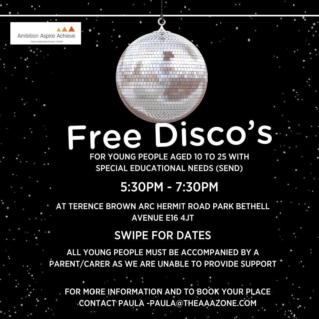 theaaazone's tweet photo. Don't forget our #SEND Discos are back for 2024! Don't miss out!! Contact paula@theaaazone.com to book your place! We can't wait to see you there!!
#AAA #makingadifference #changinglives #NewhamSEND #SENDYouth https://t.co/p2yRokSVfx