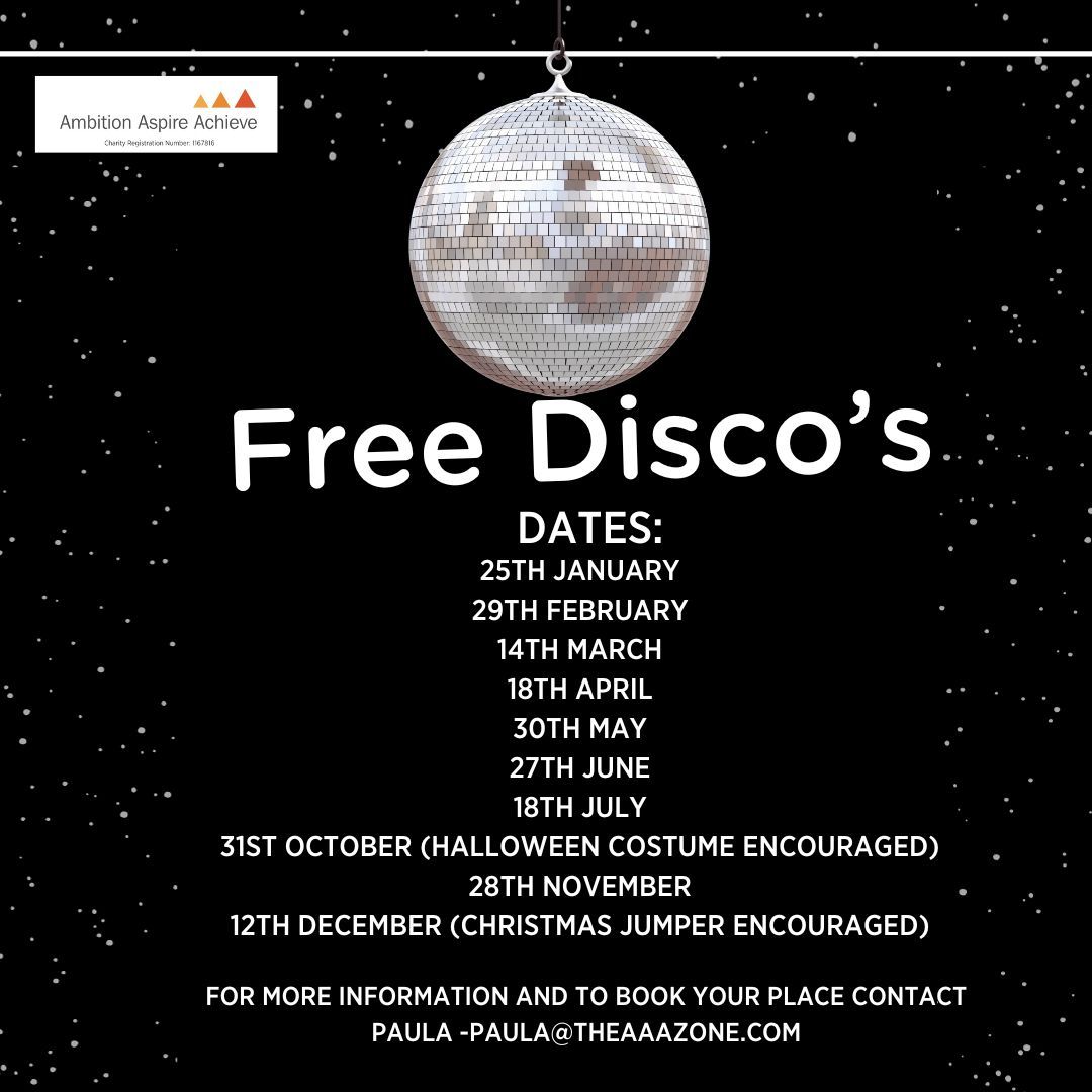 theaaazone's tweet photo. Don't forget our #SEND Discos are back for 2024! Don't miss out!! Contact paula@theaaazone.com to book your place! We can't wait to see you there!!
#AAA #makingadifference #changinglives #NewhamSEND #SENDYouth https://t.co/p2yRokSVfx