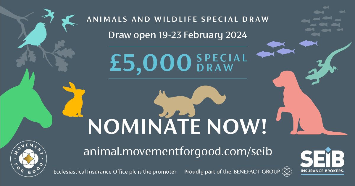 Calling all Animal Lovers! In recognition of all the charities who work tirelessly to support animals and wildlife, @benefactgroup is giving you the chance to nominate your chosen charity to be in with the chance of winning £5k. NOMINATE HERE by 23rd Feb animal.movementforgood.com/seib