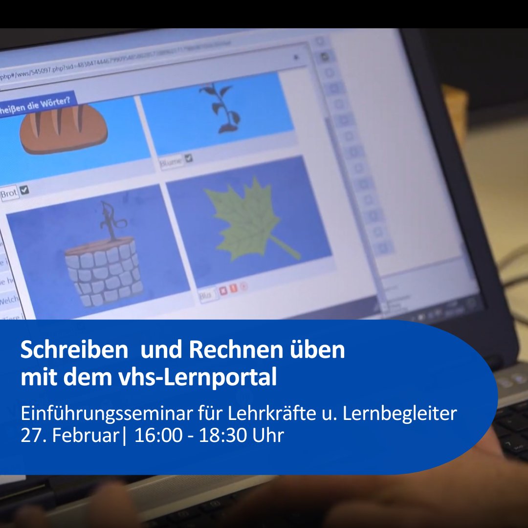 Für Lehrkräfte u. Lernbegleiter in der #Grundbildung:  Einführungsseminar zu den digitalen Kursen "Schreiben", und "Rechnen". Wir zeigen alle Funktionen und geben Praxistipps für den Einsatz im Unterricht o. als Selbstlern-Tool.
🗓️ 27.02.2024, 16:00-18:30 
vhs-lernportal.de/4031170.php