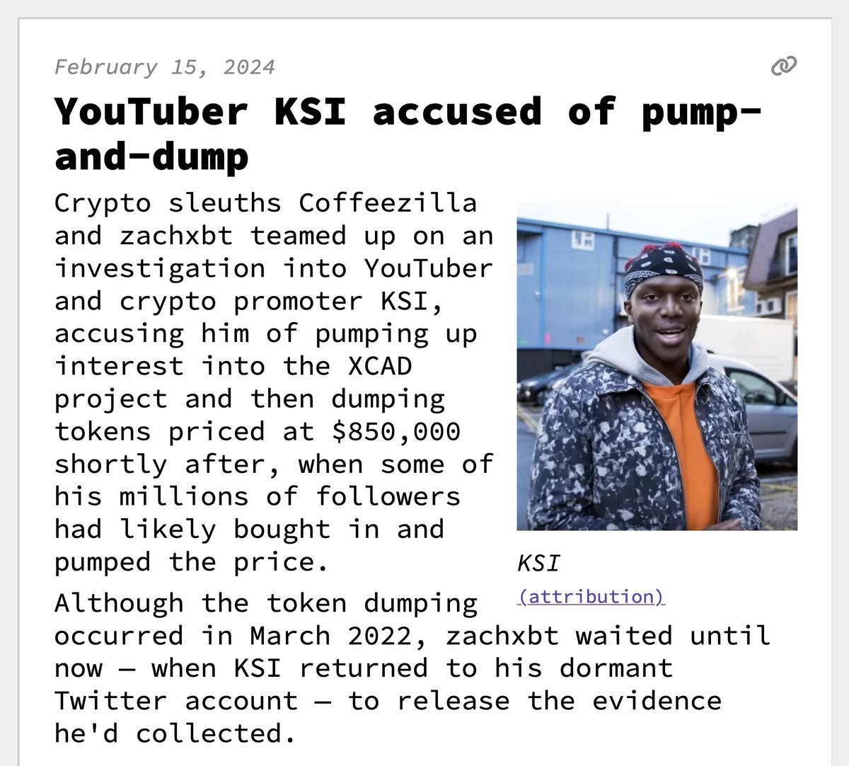 YouTuber KSI accused of pump-and-dump February 15, 2024  https://t.co/BRiSdb8t5o