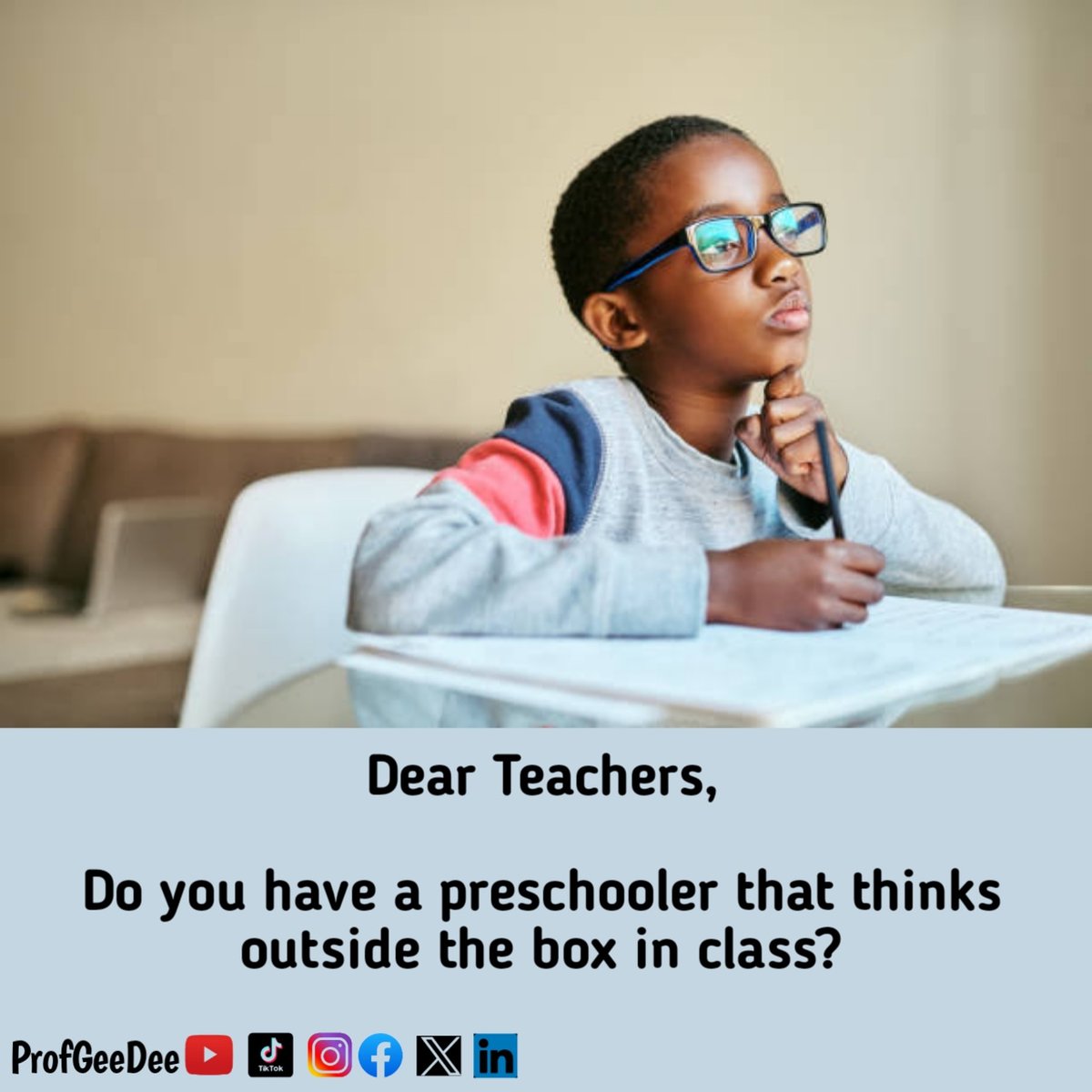 You can ignite your preschooler's imaginations and watch them do wonders with their minds.

#earlyyears
#earlylearning
#earlychildhoodeducation
#dearteacherseries
#profgeedee