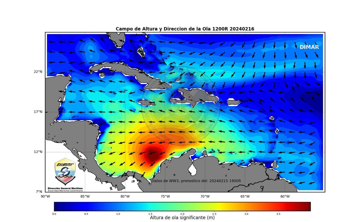 Dimarcolombia's tweet photo. 🚨 #AlertaDimar Nuestro #CIOH, informa a la comunidad sobre el cambio de las condiciones meteomarinas en la cuenca #CaribeColombiano, que está impactando a las poblaciones de #SanAndrés y #Providencia #PuertoBolívar #Riohacha #SantaMarta #Barranquilla #Cartagena #Coveñas y #Turbo https://t.co/apIKvx7nHC