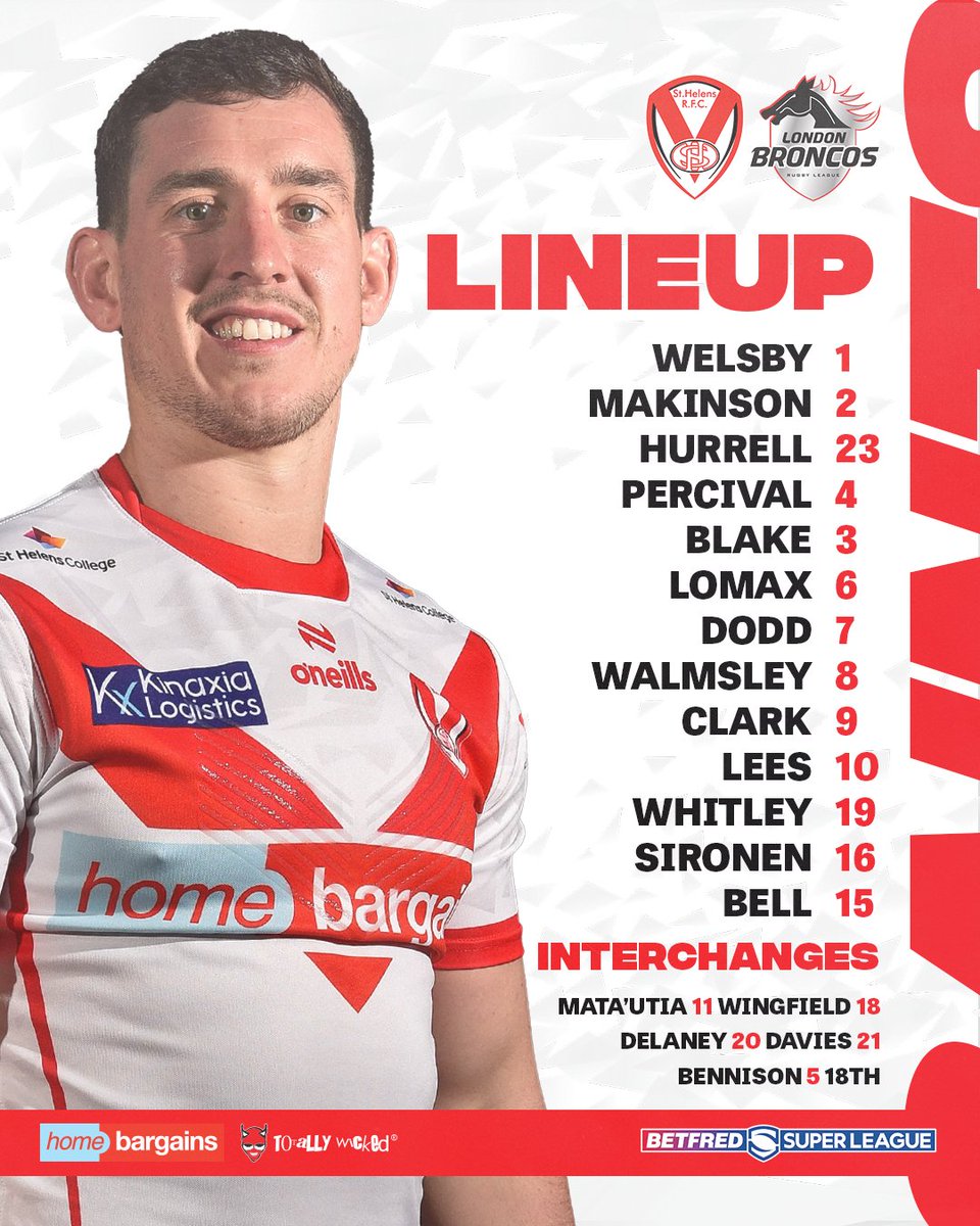 😇 Here's your Saints lineup for the Season Opener against <a href="/LondonBroncosRL/">London Broncos</a>!

Blake, Clark, and Whitley all start for their debuts 

Live Match Centre
➡ bit.ly/STH-LON-Match-…

#COYS