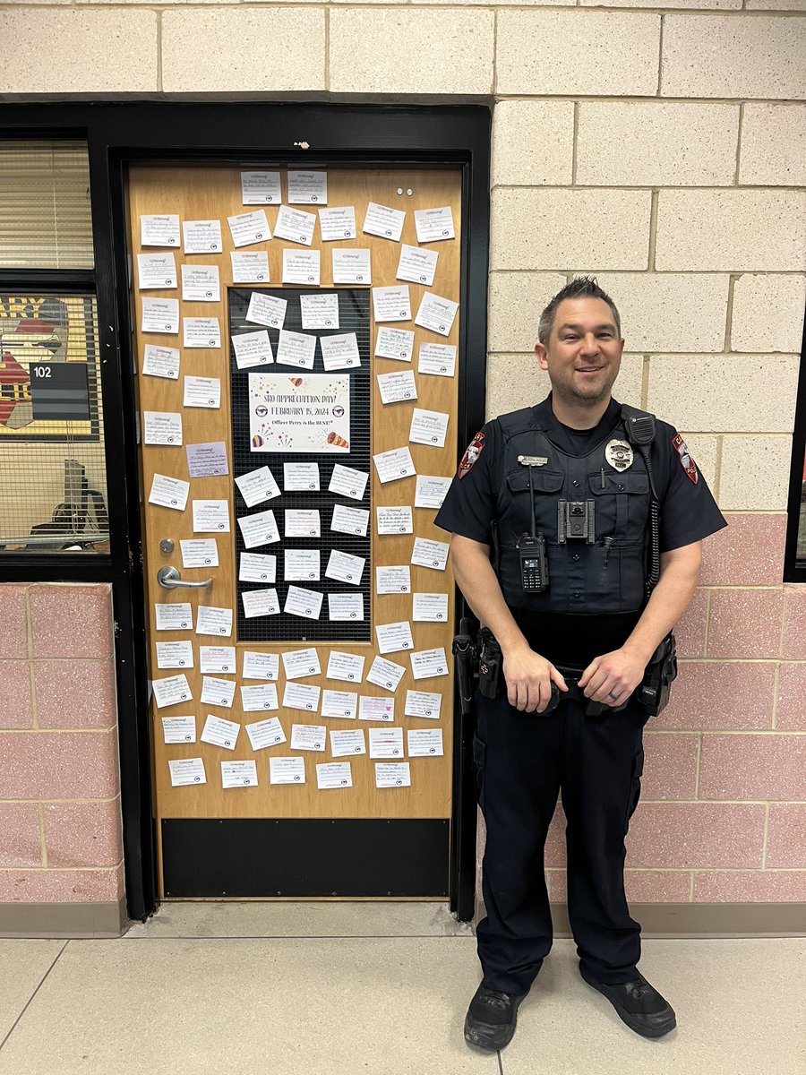 mchsmustangs's tweet image. Happy SRO day to one of the BEST, Officer Brandon Perry! So many of our students were eager to write a note of appreciation to Officer Perry to thank him… his door could barely fit them all! 

Thank you for all you do for our students, staff, and community!