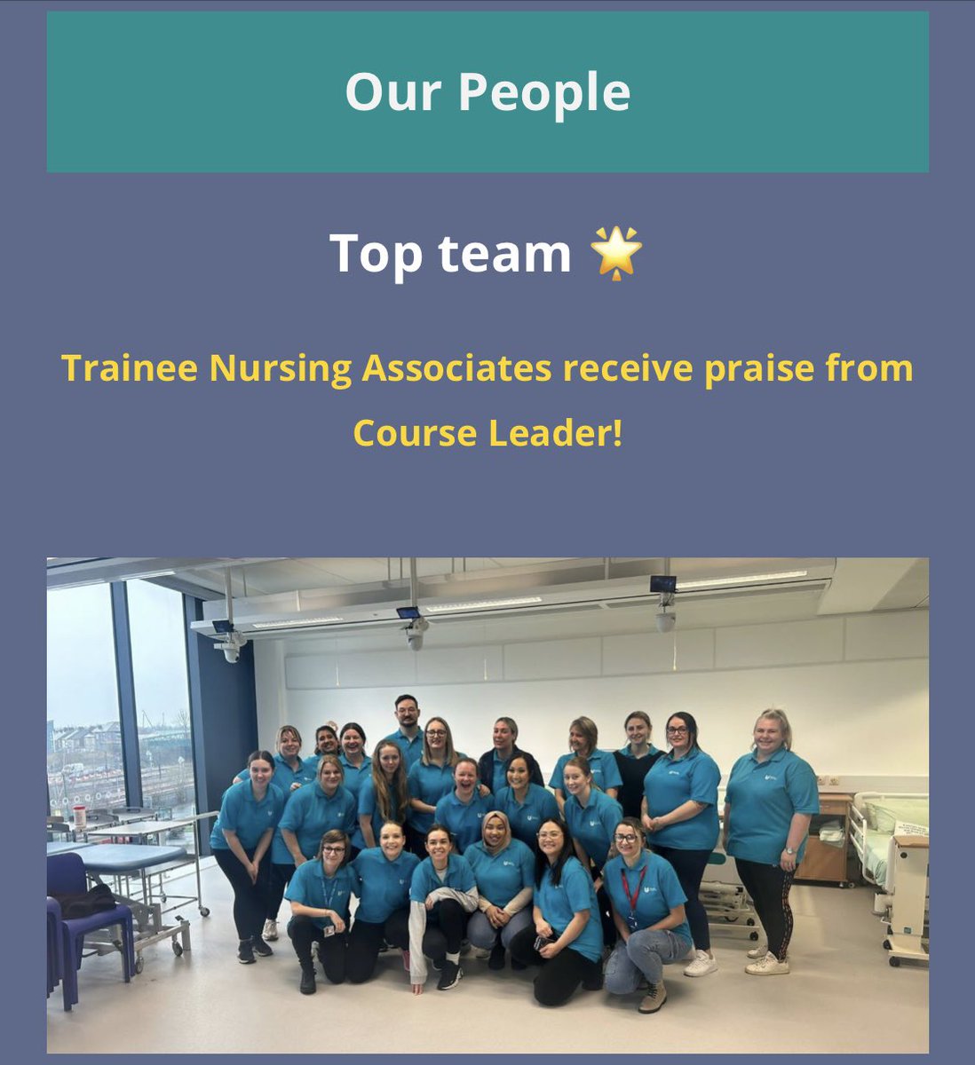 sammyjmatthews's tweet photo. ‘My’ TNA cohort featured in the Maria Mallaband Care Group Ltd digital newsletter, Our Voice, this week! 🥳🧑🏼‍⚕️🧑🏼‍🎓Thank-you to our Course Leader @TeessideUniTNA for sending the organisation feedback! @mmcgjobs #traineenurseassociate #celebrating #feedback https://t.co/nofo7KvK2n