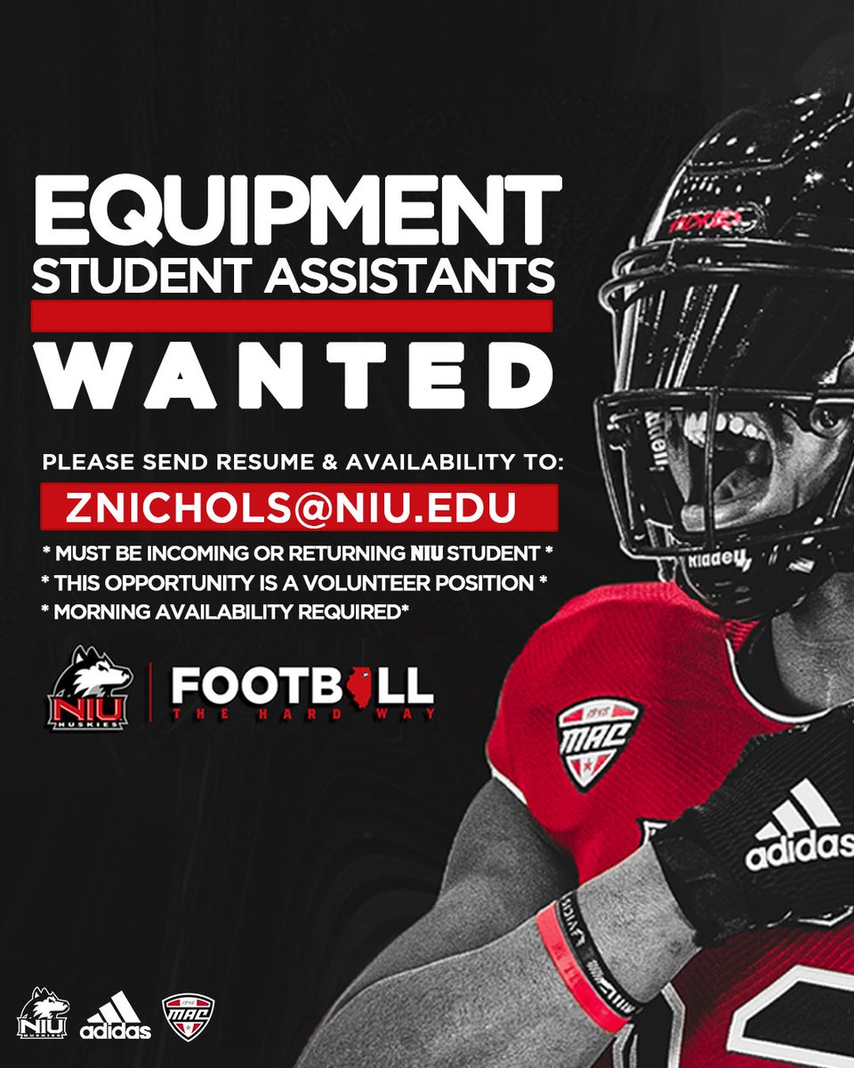 NIU_Football's tweet photo. Do YOU think you have what it takes to work with The Huskies⁉️

Our Equipment Room is looking for you! 🔍

#SOAR | #TheHardWay 🤘🏽🐾 https://t.co/7jIxTw9H27