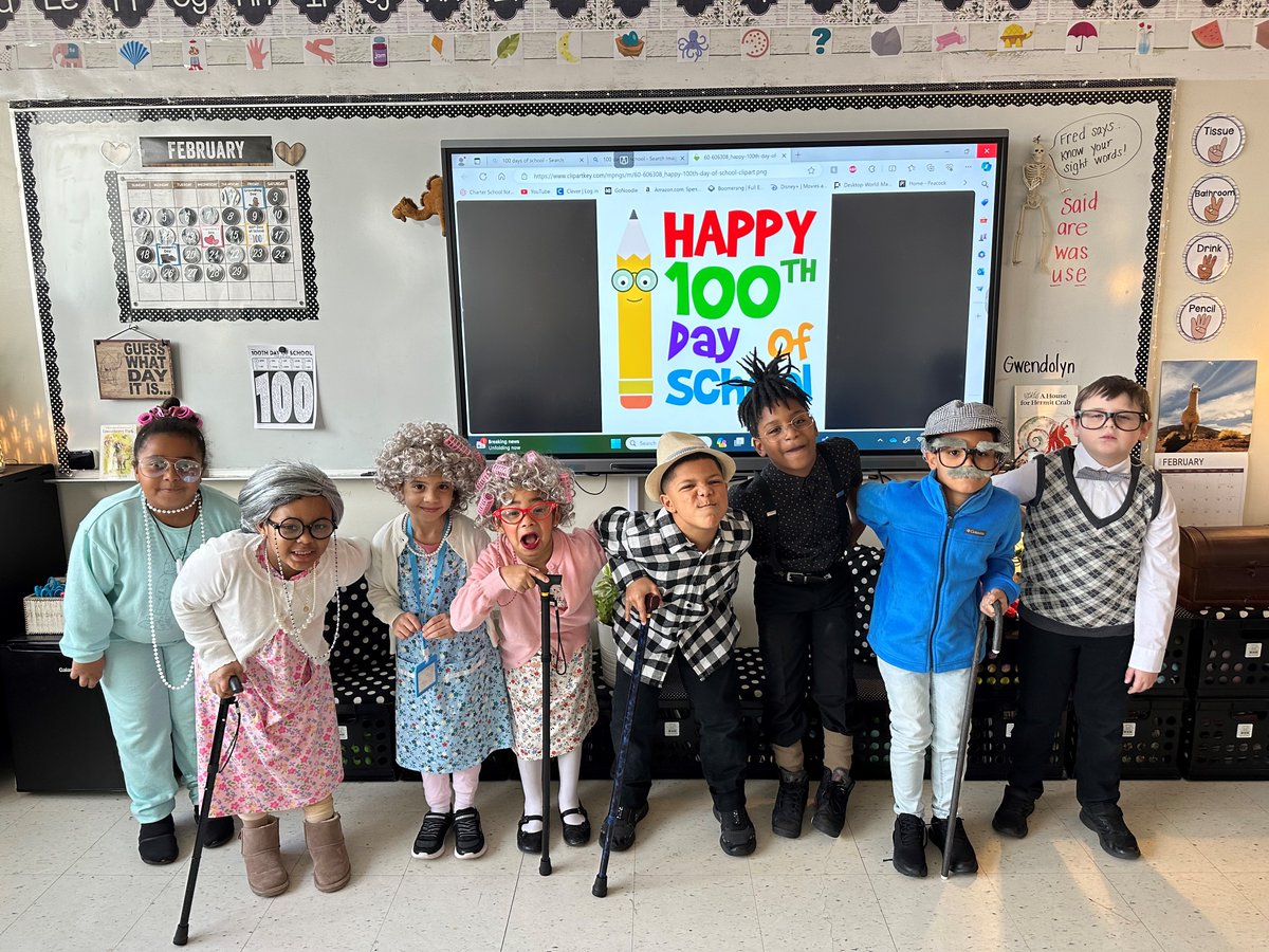 Happy #100daysofschool from Mrs. Coffey and Miss Hudden's first graders!