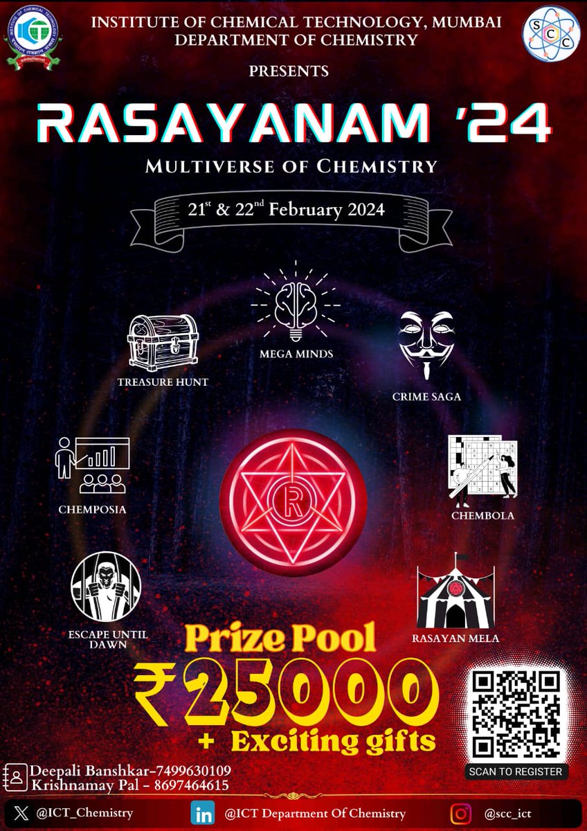 Vijay Mahajan (@vijay_mahajan01) on Twitter photo ✨ *GREETINGS FROM DEPARTMENT OF CHEMISTRY, ICT MUMBAI*✨
🎺 Presenting the most awaited event 🤩 "RASAYANAM '24".
Get ready for a RASAYANAM showdown, packed with thrilling games ⚡🎪 and challenges!💥.
<a href="/ICTMumbai1933/">Institute of Chemical Technology</a>
<a href="/ICT_Chemistry/">ICT Department of Chemistry</a> ✨ *GREETINGS FROM DEPARTMENT OF CHEMISTRY, ICT MUMBAI*✨
🎺 Presenting the most awaited event 🤩 "RASAYANAM '24".
Get ready for a RASAYANAM showdown, packed with thrilling games ⚡🎪 and challenges!💥.
<a href="/ICTMumbai1933/">Institute of Chemical Technology</a>
<a href="/ICT_Chemistry/">ICT Department of Chemistry</a>
