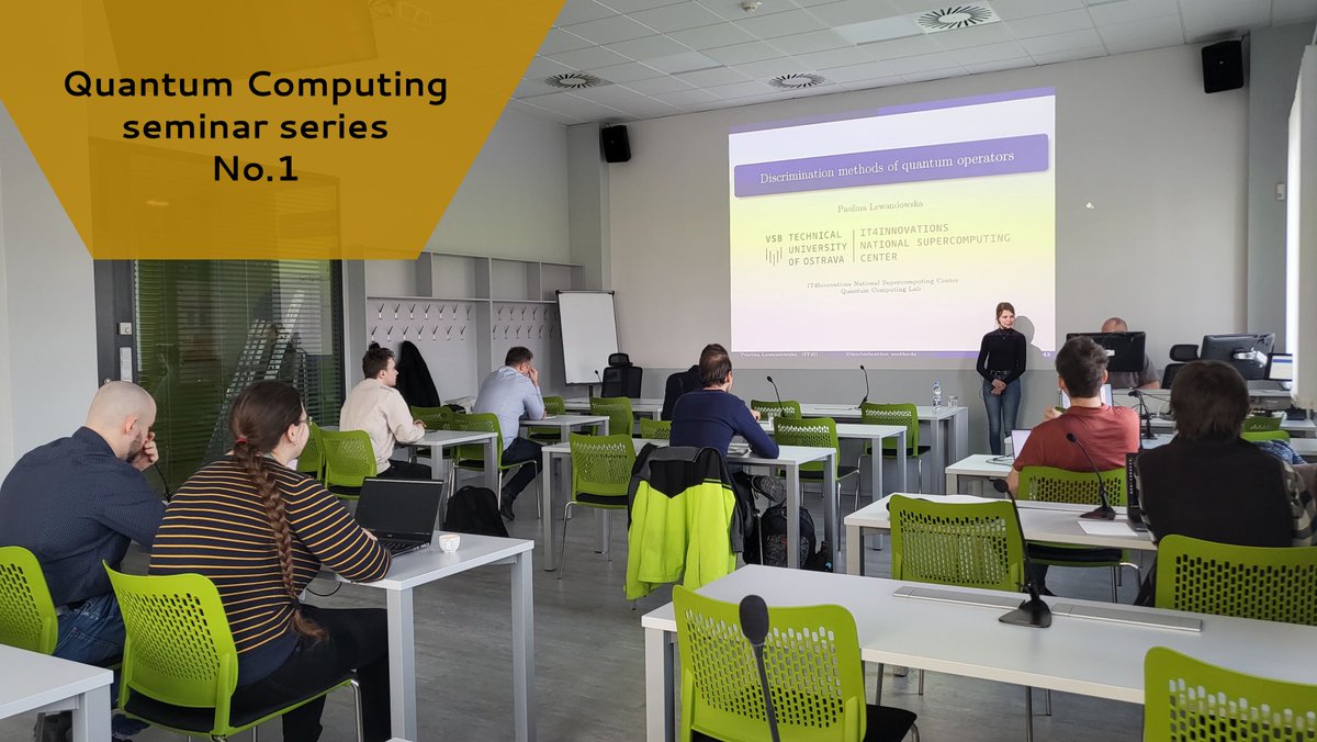 Série #QuantumComputing seminářů odstartovala. 🚀
Tématem No.1 'Discrimination of Quantum Operators' provedla Paulina Lewandowska z Laboratoře kvantových výpočtů @IT4Innovations.

Registrujte se seminář No.2 '#QuantumChemistry on #NISQ Quantum Computers' 👉events.it4i.cz/event/223/