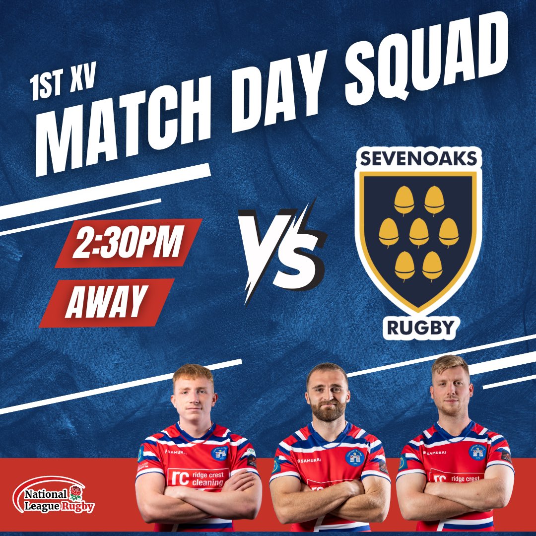 TJRFC's tweet photo. 🔴🔵 Here’s your 1st XV to head to Sevenoaks tomorrow for the local derby
@sevenoaksrfc
📍The Paddock, Sevenoaks
🕒 2:30pm kick off
🏉 National 2 East
We look forward to seeing you there
#tjrfc #tonbridgejuddians #nationalleaguerugby #rugby #tjsrugby https://t.co/EUdKm18Pnk