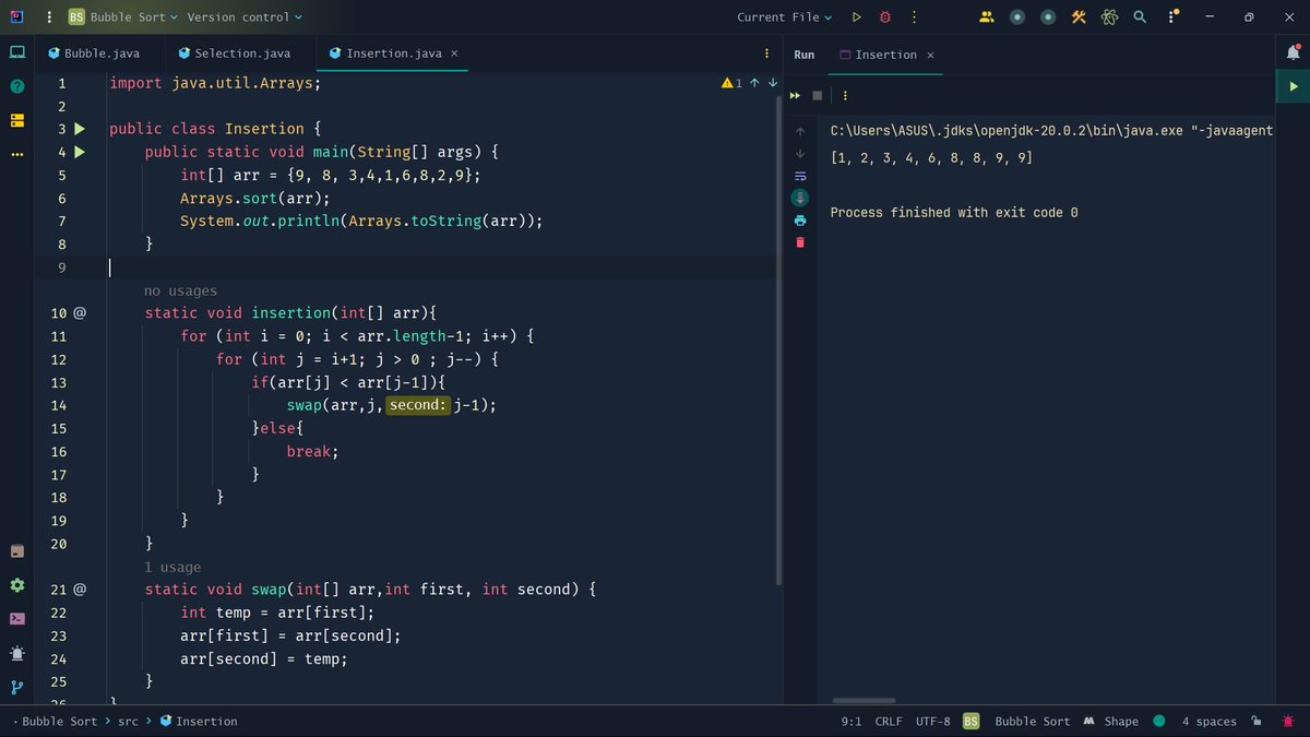 #100daysofcodechallenge 
#DAY22

DSA

Learnt the following sorting techniques :
1. Bubble Sort
2.Selection Sort
3.Insertion Sort

#100DaysOfCode #dsa #Java #CONNECT