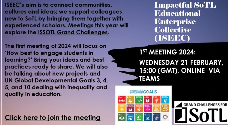 Impactful Scholarship of Teaching and Learning. 
Next meeting on Student engagement. Wednesday 21st Feb 3pm.
lnkd.in/dMXPh3Ra
#alwayslearning