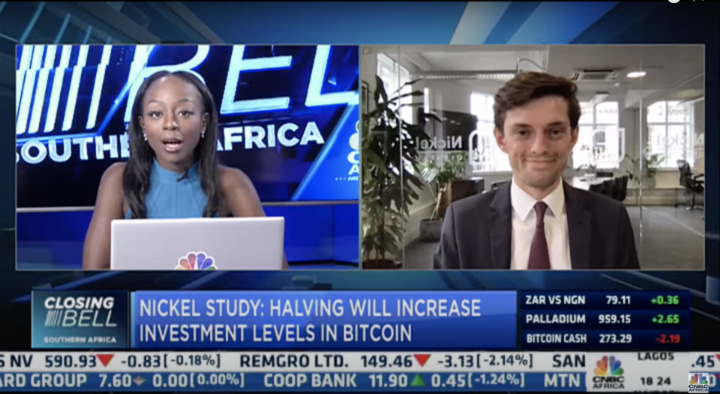 Nickel Digital's <a href="/charles_adams_/">Charles Adams</a>  sat down with CNBC to discuss our most recent survey results conducted by 200 institutional investors and their views on the upcoming Bitcoin Halving. Some highlights include:

- 81% of investors expect the halving to be positive for Bitcoin's