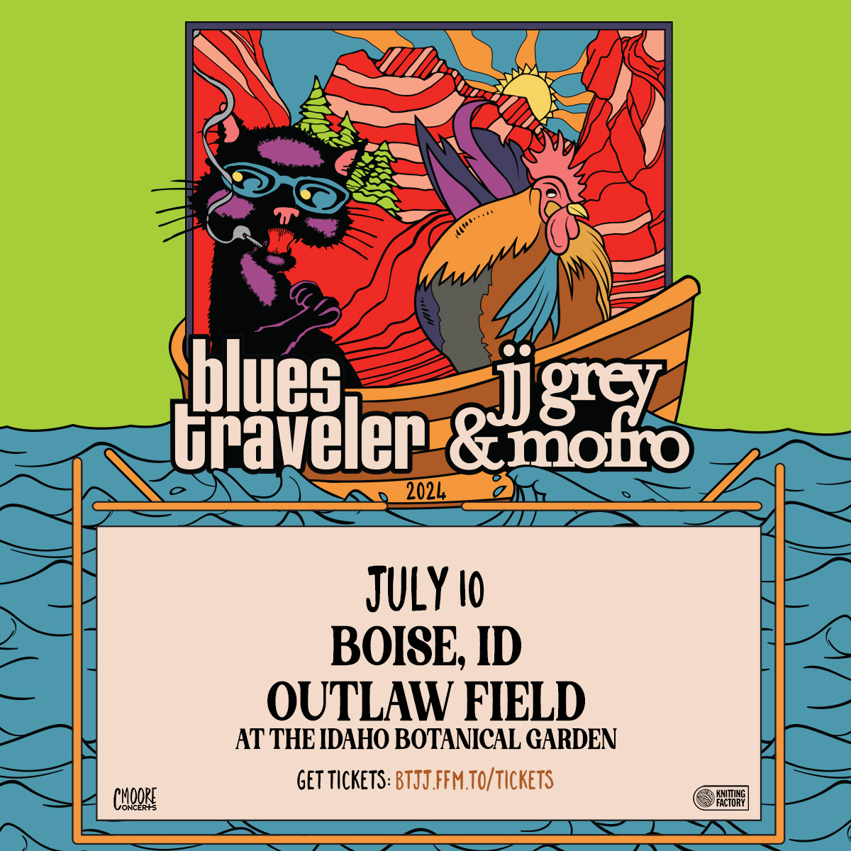 ON SALE NOW: Blues Traveler and JJ Grey & Mofro at Outlaw Field at Idaho Botanical Garden on Wednesday, July 10, 2024.  Tickets are on sale now! Secure your seat early using the link below 🎟️// ticketmaster.com/event/1E006048…