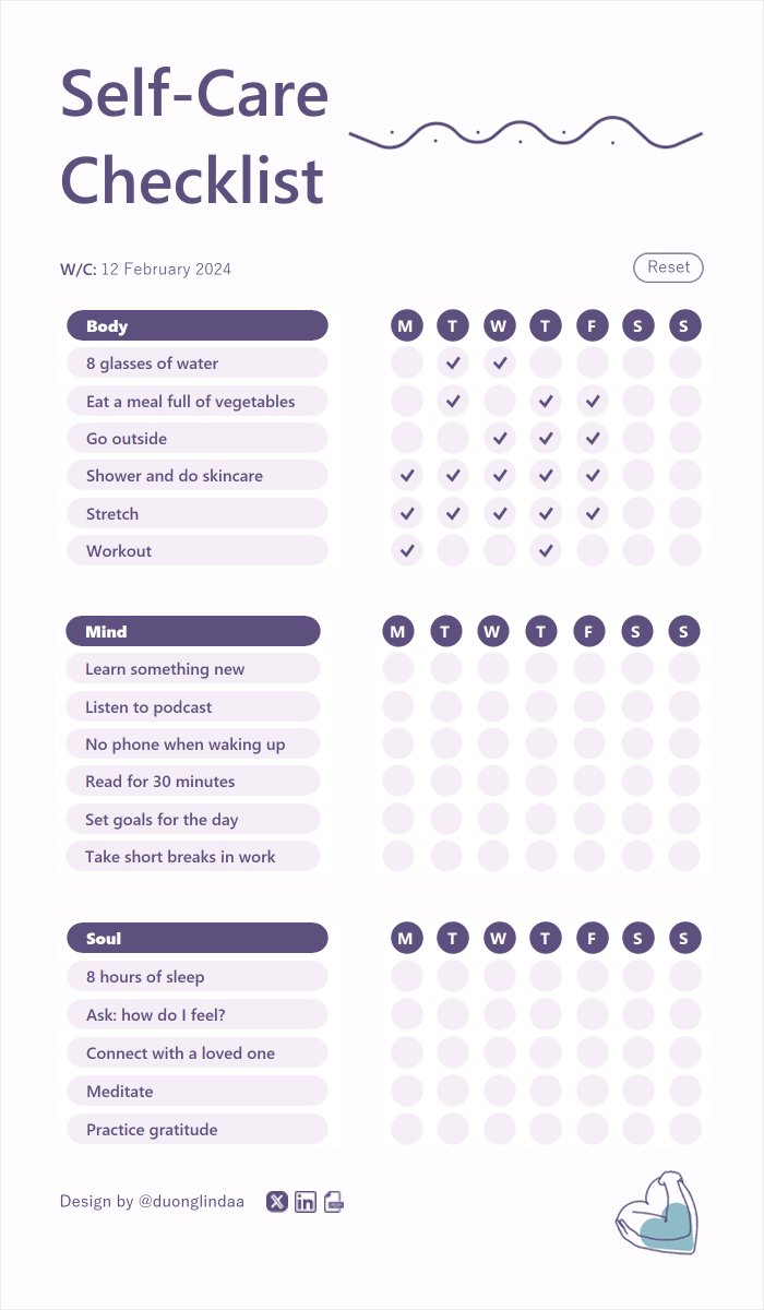 ✨NEW VIZ✨ 

Wishing everyone a wonderful weekend! Whether you're engaging in activities, partying, or simply unwinding, don't forget to prioritize self-care! 🧘🧘‍♀️

Check out this dashboard for a self-care list: public.tableau.com/app/profile/li…

#datafam #Tableau #selfcare
