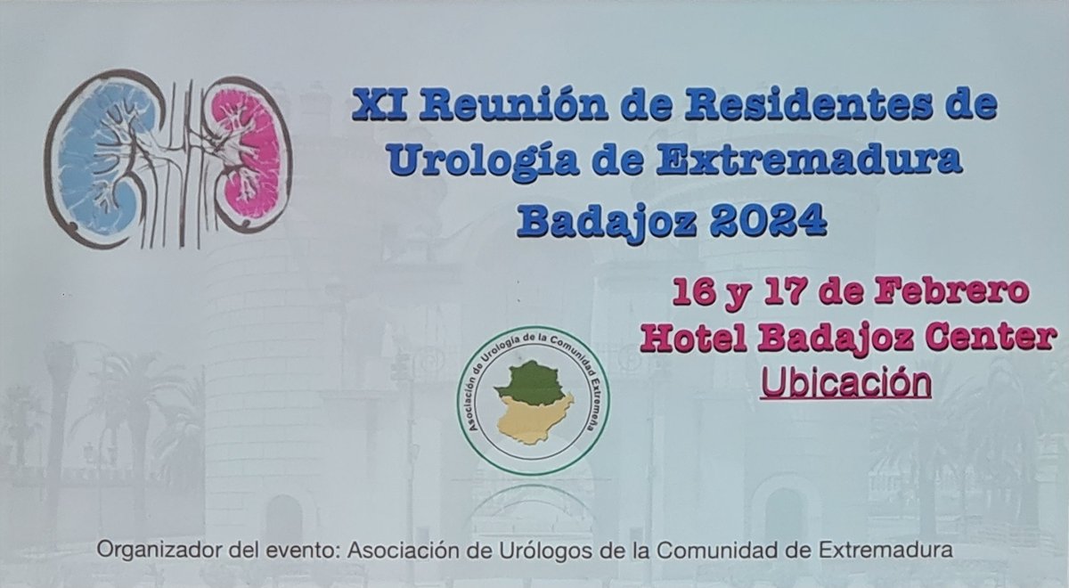 ¡¡¡Empezamos!!! XI Reunión de Residentes de Urología de Extremadura
#Urología #urology #residentesurologia <a href="/InfoAeu/">AEU</a> <a href="/ResidentesAEU/">RAEU - Spanish Urology Residents Working Group</a>