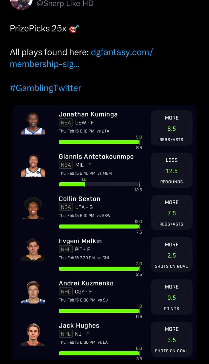 DGFantasy's tweet image. DGF community had a great Thursday!

We got a huge weekend of sports… 👇

🏒 NHL
🏀 CBB
🥊 UFC
🎮 eSports

Our tools show you all the best plays for these sports with the click of a button.

Check them out here: ⬇️
dgfantasy.com/membership-sig…