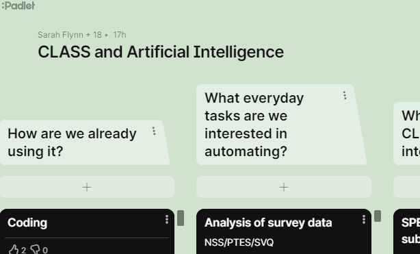 This week's CLASS meeting on genAI - lots of discussion about the perils and pitfalls, bias and ethics - but also the possible, positive ways we can use genAI and teach it.
Snapshot of a very busy Padlet to guide our future direction in this important field
#alwayslearning