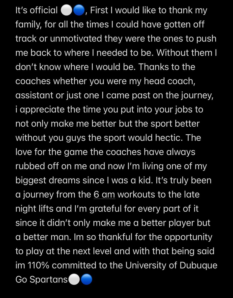 Im proud to announce that im officially committed to the university of Dubuque ⚪️🔵<a href="/UDubuqueSports/">University of Dubuque Spartans</a> <a href="/MilesHookstead/">Miles Hookstead</a>