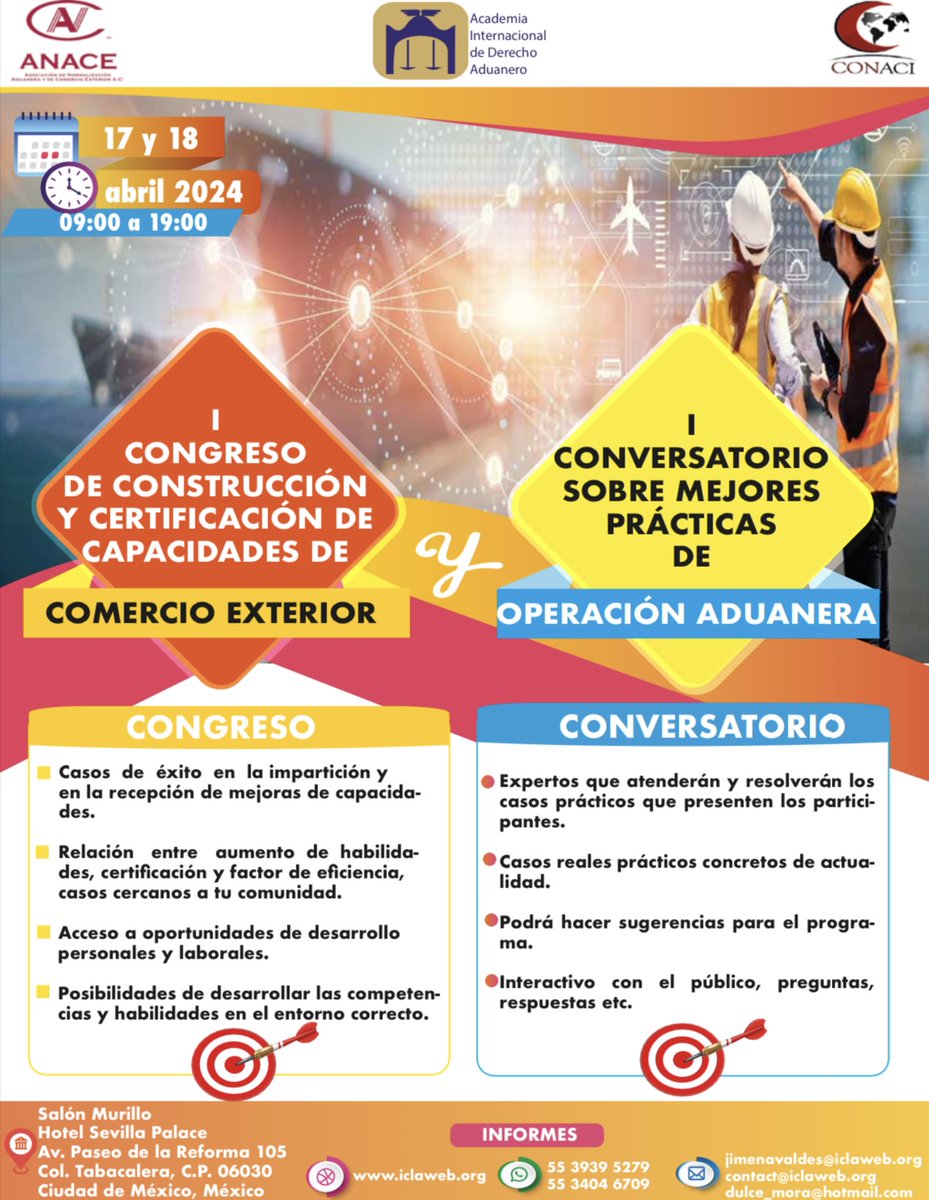 ANACE_AC's tweet photo. Únete al I Congreso de Construcción y Certificación de Capacidades de Comercio Exterior y al I Conversatorio sobre mejores prácticas de Operación Aduanera.
📅Este 17 y 18 de abril ,a partir de las 9:00 AM.
#ICLA #comercioexterior #operacionadanera #ANACE https://t.co/7eJijjwBmi