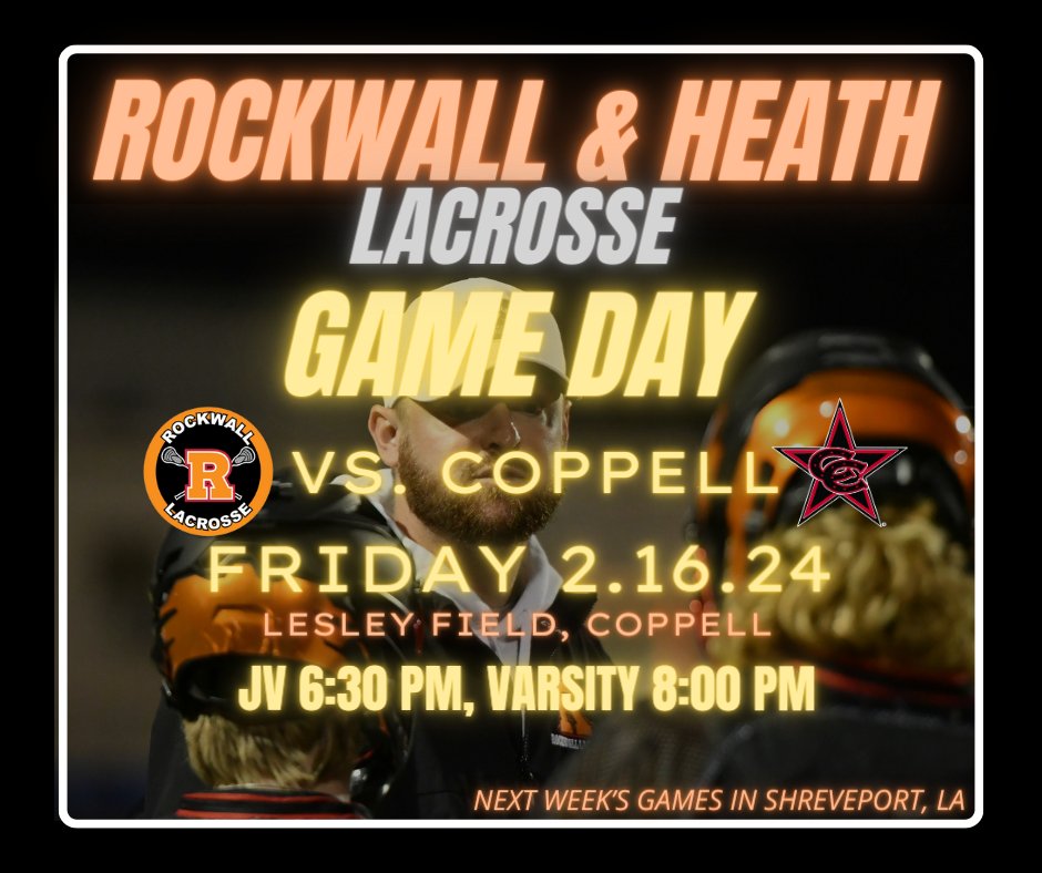 Rockwall Lacrosse (@rcklax) on Twitter photo CORRECTED TIME #GameDay we're at <a href="/Coppell_Lax1/">Coppell Lacrosse</a> tonight under the #FridayNightLights good luck guys!
<a href="/Rockwall_HS/">RockwallHighSchool</a> <a href="/RHHSHawks/">Rockwall-Heath HS</a> <a href="/RISDAthletics/">Rockwall ISD Sports Marketing</a> <a href="/ROCOgameday/">Rockwall County Gameday</a> <a href="/rocksports23/">RockwallSportsCenter</a> <a href="/texas_lacrosse/">THSLL</a> CORRECTED TIME #GameDay we're at <a href="/Coppell_Lax1/">Coppell Lacrosse</a> tonight under the #FridayNightLights good luck guys!
<a href="/Rockwall_HS/">RockwallHighSchool</a> <a href="/RHHSHawks/">Rockwall-Heath HS</a> <a href="/RISDAthletics/">Rockwall ISD Sports Marketing</a> <a href="/ROCOgameday/">Rockwall County Gameday</a> <a href="/rocksports23/">RockwallSportsCenter</a> <a href="/texas_lacrosse/">THSLL</a>