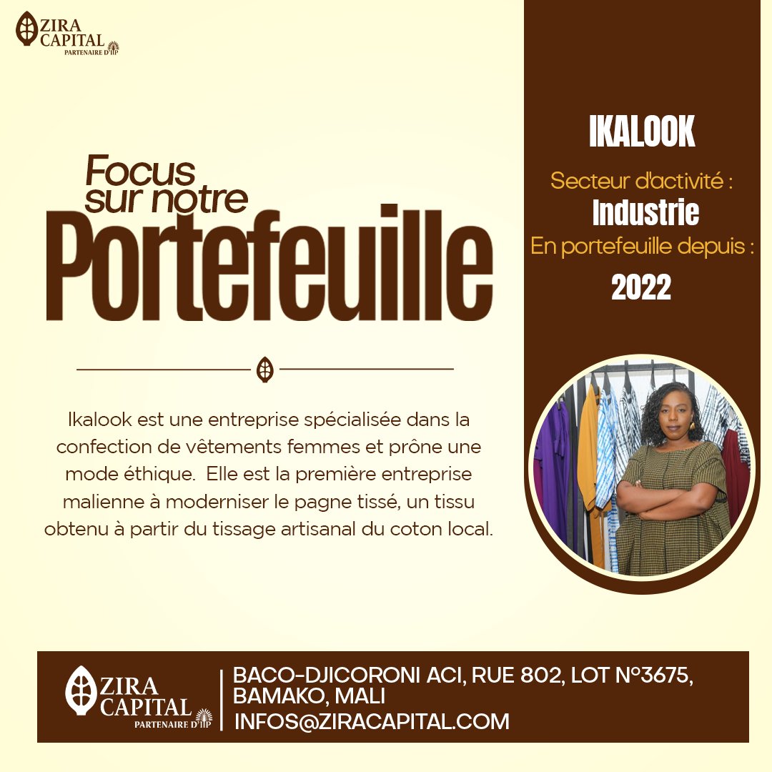 Focus sur notre portefeuille : <a href="/ikalook/">Ikalook</a>, une entreprise du secteur de l'industrie spécialisée dans la confection de vêtements femmes, prônant une mode éthique.

Pionnière au Mali, Ikalook modernise le pagne tissé, un tissu obtenu à partir du tissage artisanal du coton local.