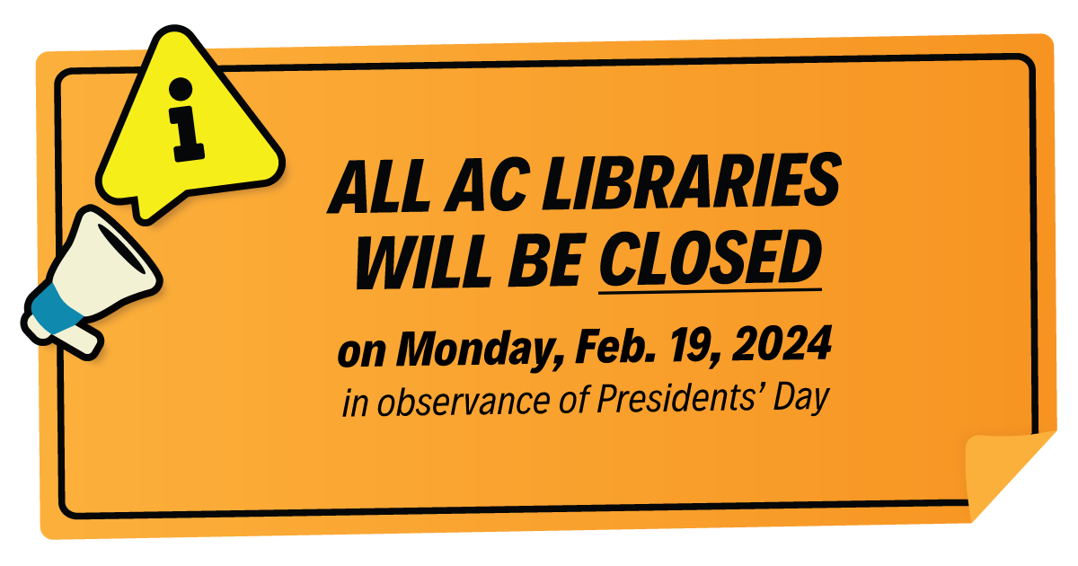 All libraries will be closed on Monday, February 19 in observance of Presidents’ Day. You can still enjoy digital content 24/7 with your library card: download and stream #EBooks, #EMagazines, #Movies, #Music, and more. #PresidentsDay #LibraryClosure #AlamedaCounty