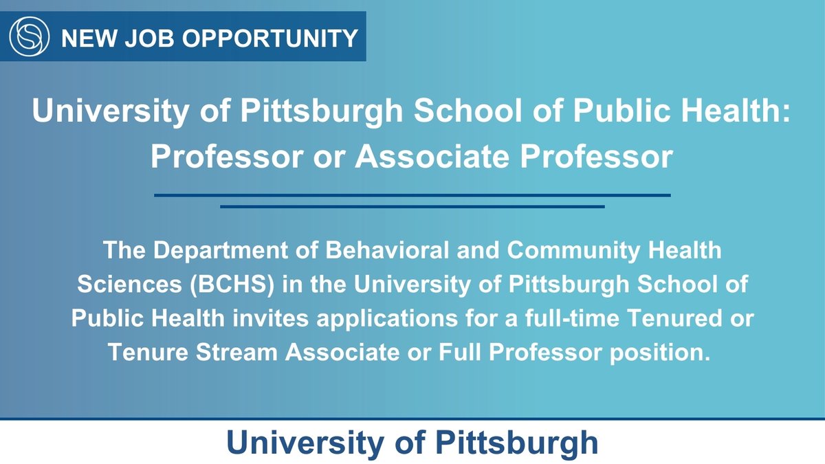 Exciting opportunity awaits! 📣 Join the vibrant team at University of Pittsburgh School of Public Health as an Associate/Full Professor in Behavioral and Community Health Sciences. Make a real impact in health equity and social justice! Apply now! ow.ly/ByZF50QCTtp