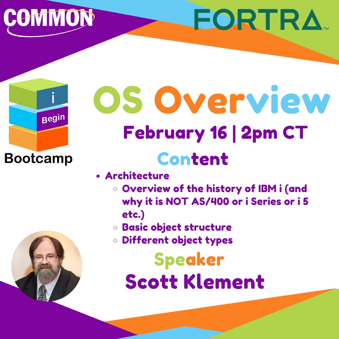 💻The next video of #iBegin is going up TODAY! Join Scott Klement to learn about OS Overview.  Let's get back to the fundamentals!

Register today:learn.common.org/products/ibegi…

#COMMONeducation #COMMONisaCommunity #IBMi #techeducation #techfundamentals