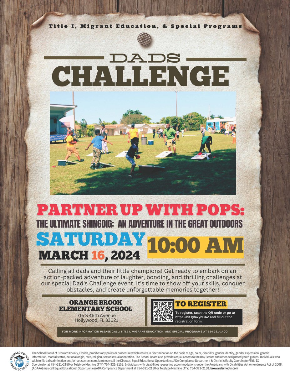 🌟 Calling all DADS and little champs! 🌟 Join us for an action-packed Dad's Challenge on March 16, 2024, at Orange Brook Elementary School. 🏆💪 Conquer obstacles, share laughs, and create unforgettable memories! Register now: bit.ly/47ybCAZ #DadsChallenge #FamilyFun