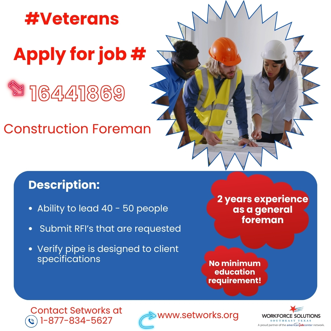 #VETERANS Apply for job #16441869. Contact SETWORKS at 1-877-834-5627 or setworks.org for assistance!