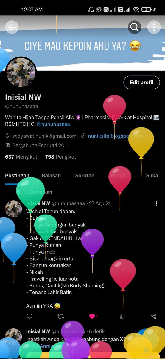 Hal yang paling gue seneng adalah hari ultah gue <a href="/TwitterID/">Twitter Indonesia</a> ga pernah lupa kasih gue balon ! Thank you so much for Admins. 🤍🤍🤍
And BarakAllahu Fiiumrik for me 🌹