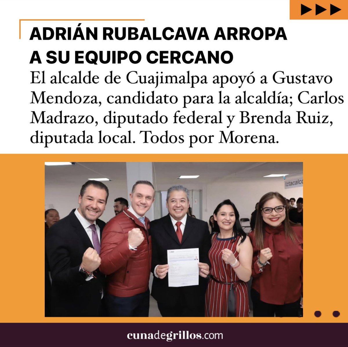☝️ ADRIÁN RUBALCAVA arropa a su equipo cercano rumbo a la próxima elección. 

👉 El actual alcalde de #Cuajimalpa, apoyó las candidaturas de GUSTAVO MENDOZA, para alcalde; CARLOS MADRAZO, para diputado Federal y BRENDA RUIZ, para diputada local. Todos por Morena.