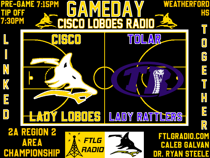 LoboesRadio's tweet photo. 🏀🐺GAMEDAY🟡⚫️
🏆Area Championship
🆚 Tolar Lady Rattlers
🏟: Weatherford High School
🕔: Pre-Game 7:15PM Tipoff 7:30PM
On Air: KATX 97.7FM
Listen Online📱💻: https://t.co/kqEOe1qddZ
Watch on YouTube📺: Cisco ISD
#LINKEDTOGETHER
@BCHsports @BigCountrySport @TXHSGBB https://t.co/H2xPJSBtiy