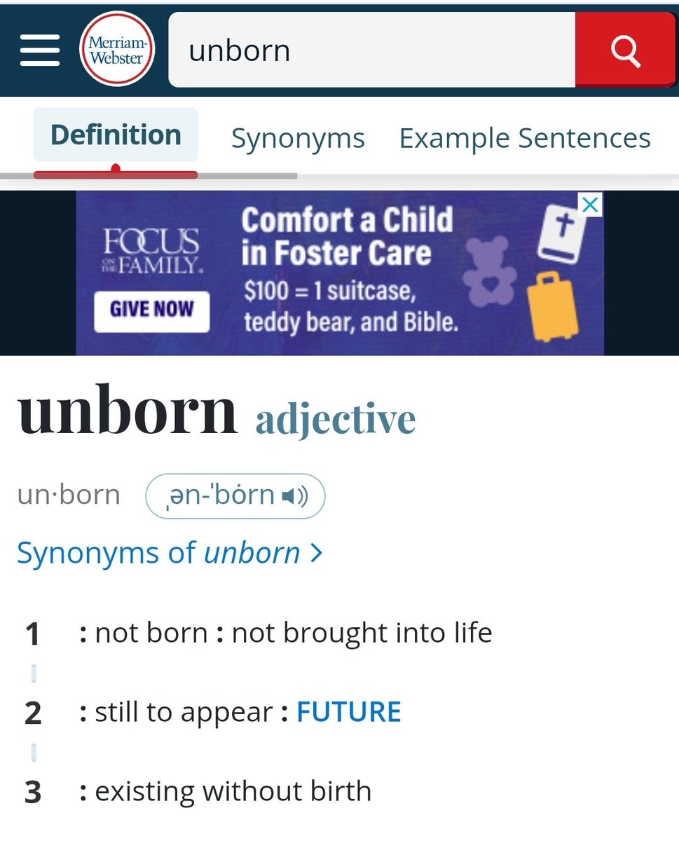 RussellMac5's tweet image. @MerriamWebster
Why do you have this lie for a definition of the word unborn? 

Are you trying to say an unborn baby isn't alive?

It sounds like you're trying to say an unborn baby isn't alive. 

What's next, clump of cells?

#NotHonest