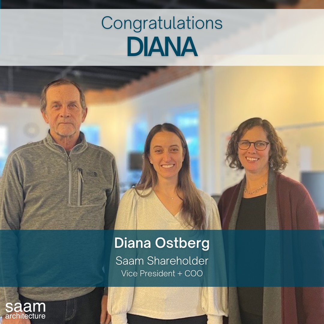 Congratulations to Vice President and COO Diana Ostberg, who joins President and CEO Diana Nicklaus and Principal Koos Louw as a Saam shareholder! MORE ABOUT DIANA>>saam-arch.com/diana-ostberg/ #BostonArchitect #WomenInArchitecture #WomanOwnedBusiness