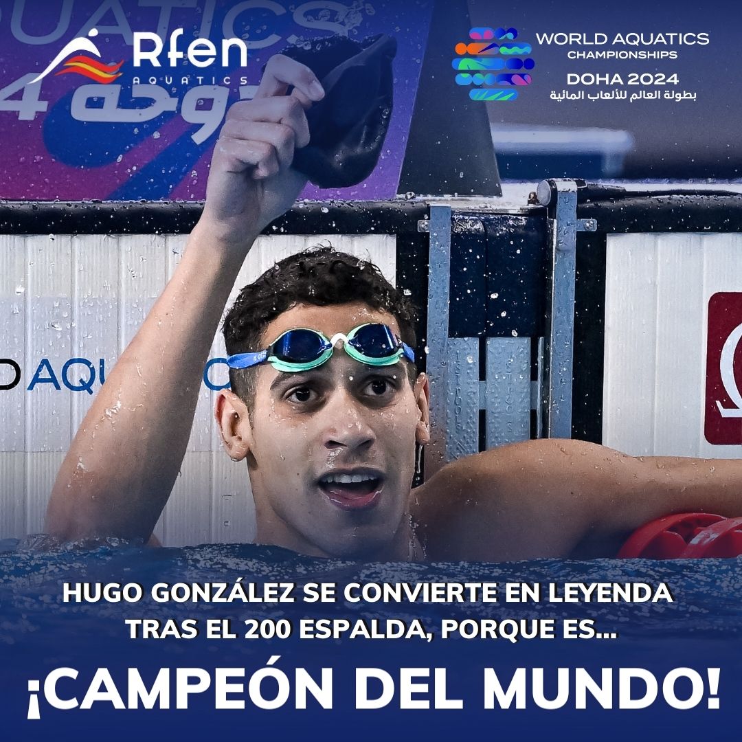 🥇¡Orooooooooooo!🥇 

💥Hugo González de Oliveira es de oro mundial! 

🏊🏻Lo ha conseguido en el 200 espalda en #Doha2024 tras un impresionante 1:55.30 en una carrera muy inteligente y progresiva. 

💪🏻¡Enhorabuena, Hugo! 🏆¡Eres leyenda!