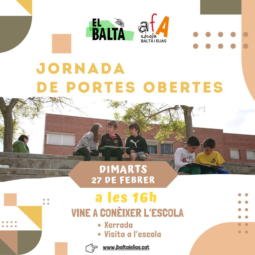 ✨ US CONVIDEM A LA JORNADA DE PORTES OBERTES DEL BALTÀ. 

➡️ Pels infants que el curs vinent 24-25 facin I3. 

😊 Us hi esperem.

@afabalta