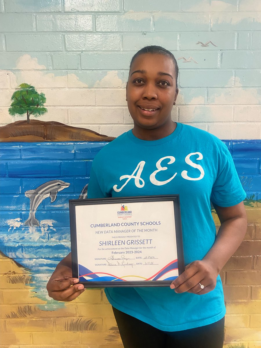 Ashley_Dolphins's tweet photo. Huge congrats to Mrs. Grissett on her well-deserved recognition as the CCS New Data Manager of the Month for February! Your dedication and hard work shine through, making a positive impact on our school community. Way to go, Mrs. Grissett!#TeamPlayer #godolphins @CumberlandCoSch https://t.co/6yhYA4debg