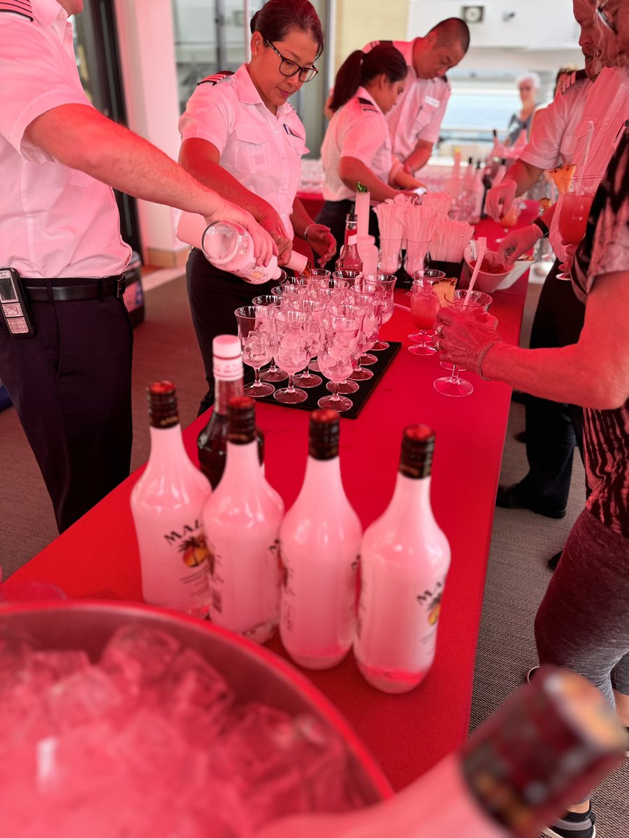 Viking Mars Officers serving Malibu Rum Cocktails on our last day at sea! Cheers #myvikingstory #myvikingjourney <a href="/VikingCruises/">Viking</a> <a href="/MalibuRum/">Malibu Rum</a>