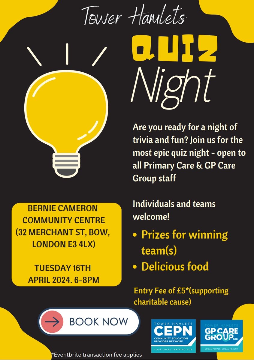 We are excited to open registration for the 2024 Quiz Night, to be held on the 16th April. Come join us for an evening of fun, food, socialising &amp; fund raising! Spread the word...

Book you place now: bitly.ws/3doUE