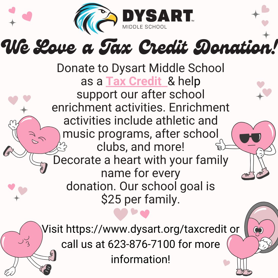 Visit dysart.org/taxcredit for more information! #taxcredit #enrichmentprograms #middleschool #donate